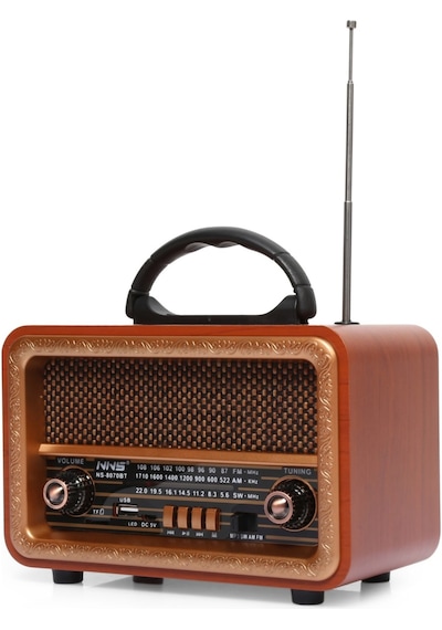 8070 Taşınabilir Nostaljik Fm Radyo Bluetooth + Tf Kart + Usb Destekli Ahşap Kasa Radyo