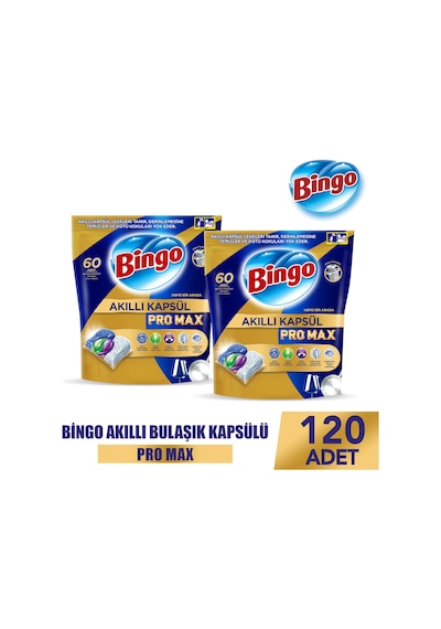 Bingo Akıllı Kapsül Pro Max Bulaşık Makinesi Deterjanı 2 x 60 Tablet Bingo Akıllı Kapsül Pro Max Bulaşık Makinesi Deterjanı 2 x 60 Tablet