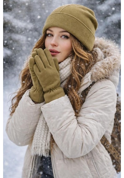 Polar Bere Seti 3 Lü Unisex Kadın Erkek Şapka Kışlık Çok Renkli
