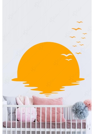 MSticker Batan Güneş Ve Kuşlar Çocuk Bebek Odası Sticker Seti