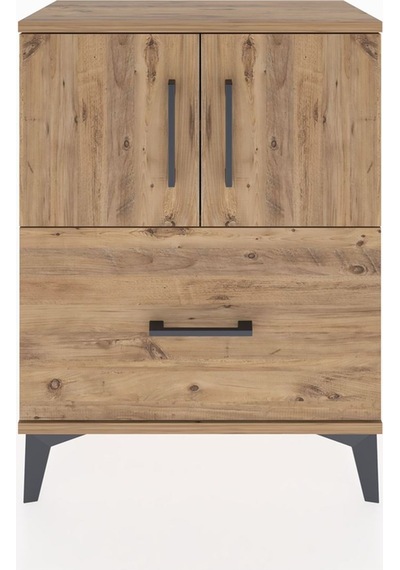 Arges Komodin Tek Raflı Tek Çekmeceli 2 Kapaklı 60x30x80 Çam-çam Çam