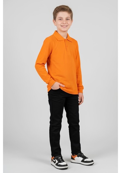 Modanino Erkek Çocuk %100 Pamuk Ve Okul Tarz T-shirt 6-16 Yaş 12798mrt Turuncu