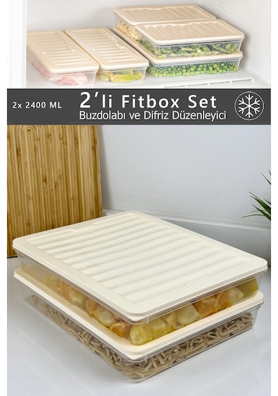 2'li Fitbox Set 2400 Ml Hava Geçirmez Buzdolabı Ve Buzluk Düzenleyici Krem Kapak