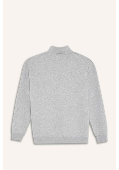 Defacto Boxy Fit Dik Yaka Yarım Fermuarlı Baskılı Kalın Sweatshirt F3825ax25wngr369 Gri
