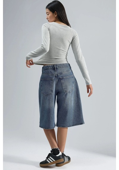 Hiccup Busem Slim Fit Fitilli Kayık Yaka Bluz Açık Gri