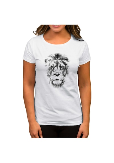 Lion Face Beyaz Kadın Tişört Beyaz