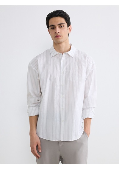 Lcw Vision Gri Regular Fit Çizgili Poplin Erkek Gömlek