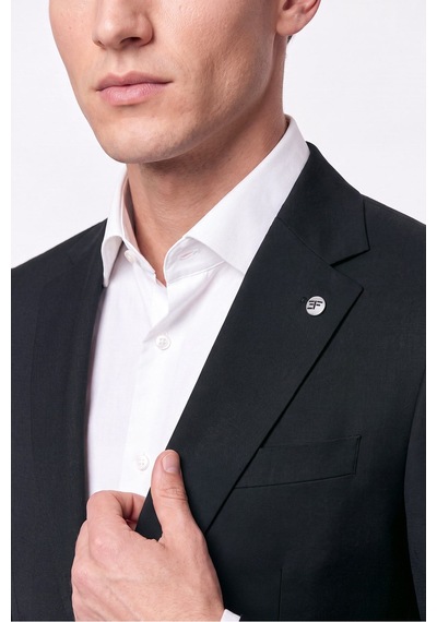 Efor Slim Fit Mono Yaka Çift Yırtmaç Esnek Yünlü Siyah Takım Elbise Tk 947