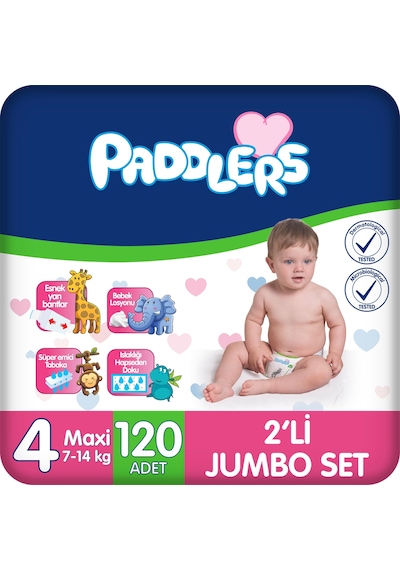 Bebek Bezi 4 Numara Maxi (7-14 Kg) 60x2 Adet – 2’li Jumbo Set, 12 Saat Kuruluk