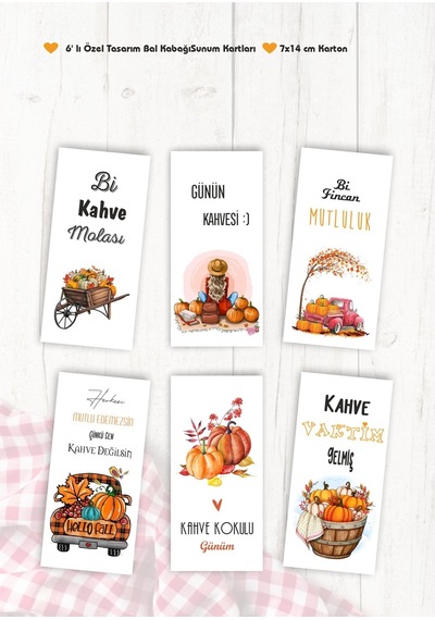 Bal Kabağı Temalı Kahve Sunum Kartları 6 Lı Motto Kart