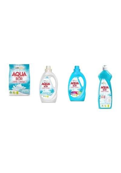 Aquabor Doğal Mineralli 4 Kg Beyaz + Sıvı Beyaz + Sıvı Renkliler + Elde Bulaşık 4 Lü Set 04592855