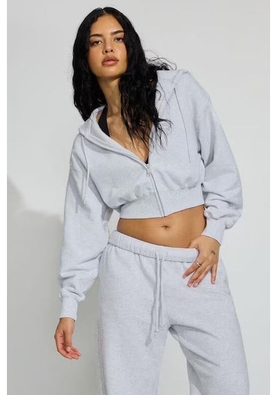 Karmelanj Crop Kapşonlu Fermuarlı Kadın Sweatshirt Mg2608 Karmelanj