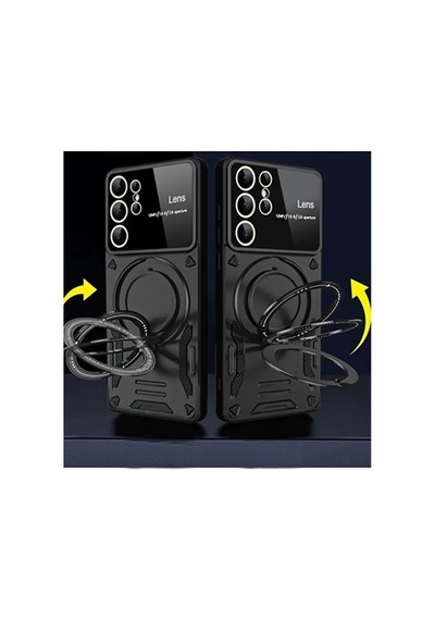 Newface Samsung Galaxy S24 Ultra Kılıf Joy Lens Standlı Kapak - Kırmızı