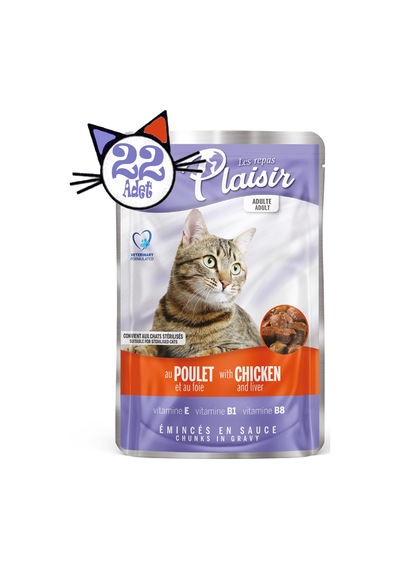 Plaisir Pouch Tavuk Etli ve Ciğerli Yetişkin Kedi Yaş Maması 22 x 100 G