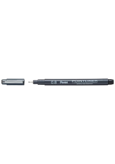 Ayrex Pentel Pointliner S20p-8a, Fineliner, Siyah, Suya Dayanıklı Ve Solmaz, 0,8 Mm