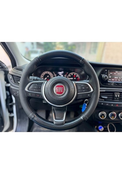 Fiat Egea Cros Ve 2024 Araca Özel Dikmeli Direksiyon Kılıfı Noktalı-microfiber Carbon Siyah