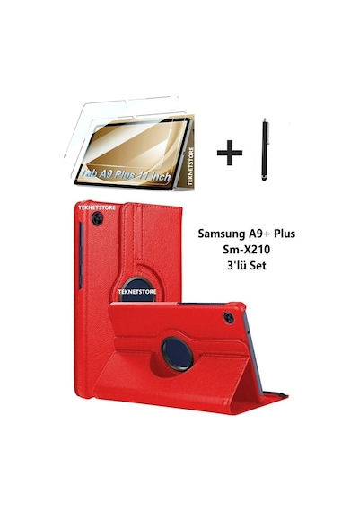 Samsung Galaxy Tab A9+ Plus 11 Inç Tablet Uyumlu 360 Döner Pu Deri Kılıf Seti Sm-x210 Kılıf