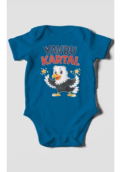 Morivokids Yavru Kartal Kısa Kollu Bebek Body %100 Pamuk Koyu Mavi