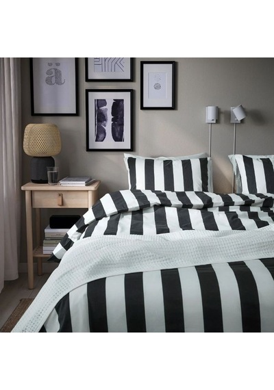Ikea Slanhöstmal Çift Kişilik Nevresim Takımı 220 X 240 Cm Siyah - Beyaz