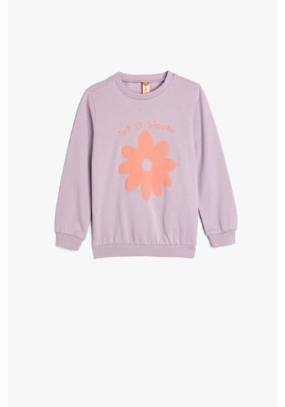 Koton Kız Bebek Çiçekli Sweatshirt Uzun Kollu Bisiklet Yaka Pamuklu Lila