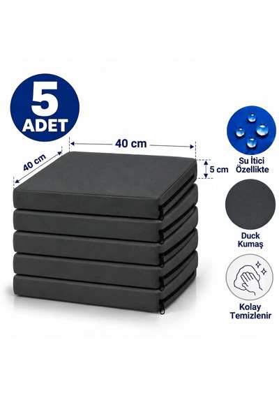Kare 40x40x5cm Minderi , Sandalye Minderi ,kreş Anaokulu Oyun Minderi , Bahçe Dekor Minderi 40x40x5 Cm 5 Adet Antrasit