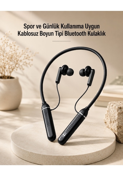 Kablosuz Boyun Tipi Bluetooth Kulaklık Mikrofonlu Spor Ve Günlük Kullanıma Uygun -