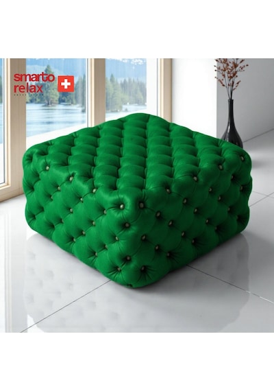 Smarto Relax Puf Poschiavo Ayaksız Kapitoneli Dekoratif 100x100x45 Cm Yeşil Yeşil