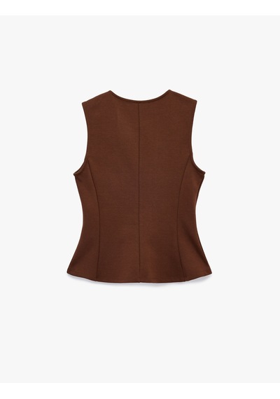 Koton Pamuklu Slim Fit Kolsuz Bisiklet Yaka Bluz Kahverengi 6sal30006ık Kahve