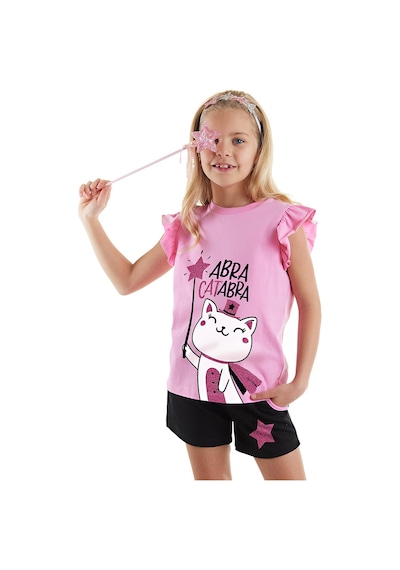 Denokids Abra Catabra Kız Çocuk T-shirt Şort Takım Çok Renkli