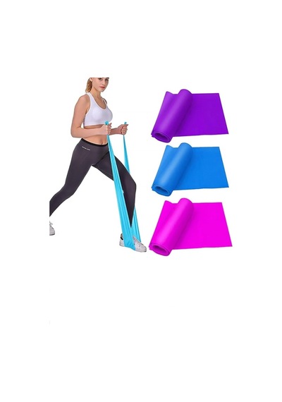 Pilates Direnç Lastiği Seti, 3 Adet, 90x7,5 Cm, Farklı Dirençte Çok Renkli