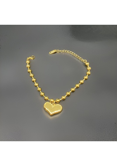 Kalp Detaylı Gold Renk Top Zincir Antialerjik Çelik Bileklik-9086825852438 Gold