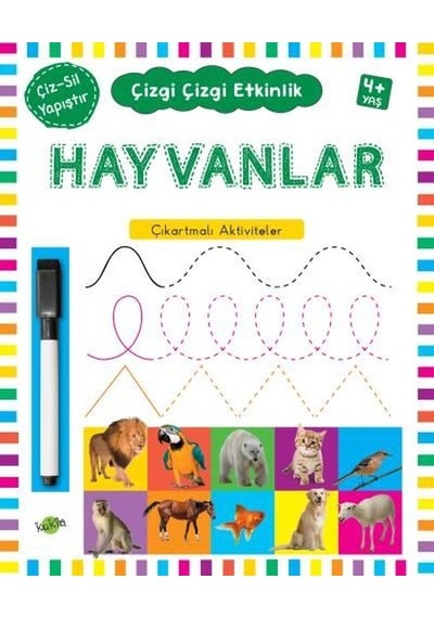 Hayvanlar Çıkartmalı Aktiviteler 4 Yaş Çizgi Çizgi Etkinlik- Kukla