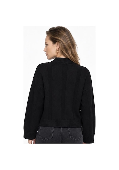Neden Tekstil Kadın Premium Triko Saç Örgü Desenli Balıkçı Yaka Oversize Kazak - Siyah