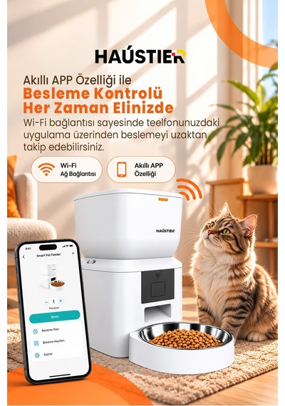 Qq023 Akıllı Kedi Köpek Mama Kabı, Tuya App-wifi Uzaktan Kontrol, 4lt Hazne, Metal Kase