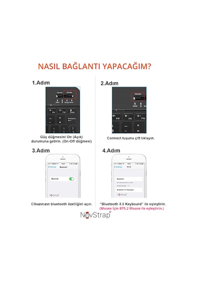 Novstrap Apple Uyumlu iPad Air 11 İnç / Pro 11 M3/m2 Çip 2025-2024 İle Bluetooth Klavye Mouse Seti Siyah Optik
