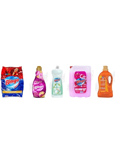 Bingo Renkli Ler 6 Kg + Soft Yumuşatıcı 1440 Ml + Bulaşık Deterjanı 650 Ml + Yumuşatıcı Soft 5 L+giysi Şampuanı 3lt 5'li Set Diğer