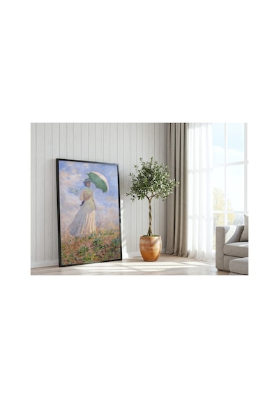 Monet Sağa Dönük Şemsiyeli Kadın Çerçevesiz Poster 30x42 Cm A3 Tablo Empresyonist Duvar Dekoru