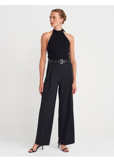 Dilvin 10798 Halter Bağlamalı Yaka Fitilli Triko Bluz-siyah Siyah