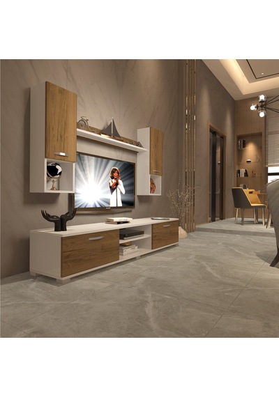 Decoraktiv Eko 5da Mdf Dvd Tv Ünitesi Tv Sehpası - Beyaz Pera Beyaz - Meşe