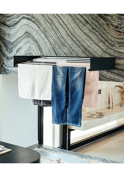 Design Kurutmalık Çamaşır Askısı Beyaz-100cm - Duvara Monte, Katlanabilir Çamaşırlık - Beyaz