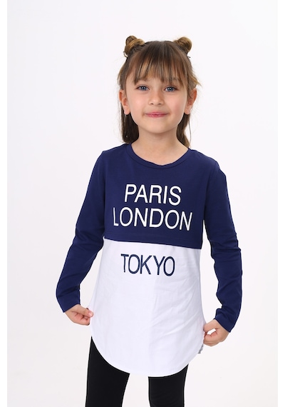 Toontoy Kids Toontoy Kız Çocuk Paris London Baskılı T-shirt Lacivert