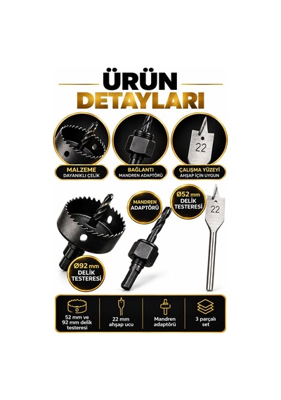 3 Parça Kilit Montaj Seti Ahşap Uç Kapı Kilit Açma