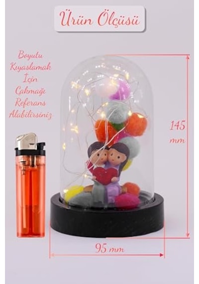 3 Modlu Led Işıklı Fanus İçinde Sevgili Çift Detaylı Sevgiliye Hediyelik Dekoratif Gece Lambası