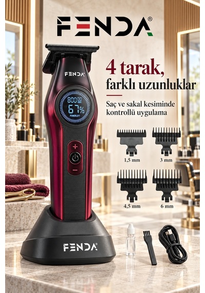 Fenda Profesyonel Bldc Motor 8000 Rpm Tıraş Makinesi Kırmızı