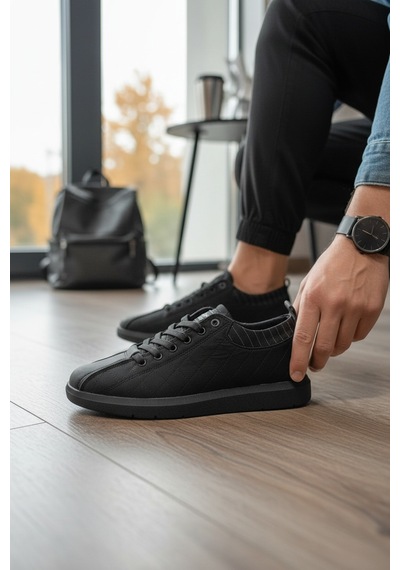 Enoch Erkek Günlük Spor Ayakkabı Tam Siyah Kapitone Desenli Sneaker Rahat Ofis Ve Yürüyüş Modeli Siyah