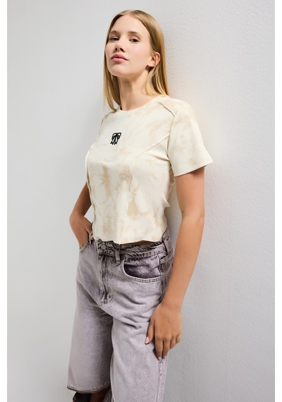 Itsbasic Kadın Bej Ekru W5 Özel Kumaş Elastan Crop Top