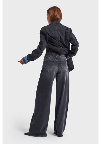 Itsbasic Kadın Koyu Füme Renk Hera Palazzo Fit Bol Kesim Denim Jean Siyah