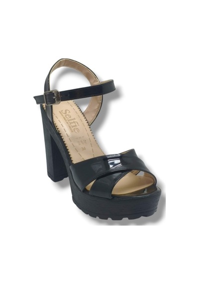 Selfie 4280-26 Rugan Çapraz Bant Platform Topuk Fashion Kadın Sandalet 11cm Siyah