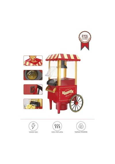 Patlamış Mısır Makinesi - Yağsız Pişirme - Nostaljik Model Açık Gri