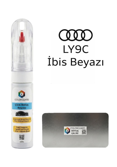 Audi Ly9c İbis Beyazı İğneli Ve Fırçalı Özel Tasarım Şişe Rötuş Boyası Ve Profesyonel Rötuş Çeliği Seti
